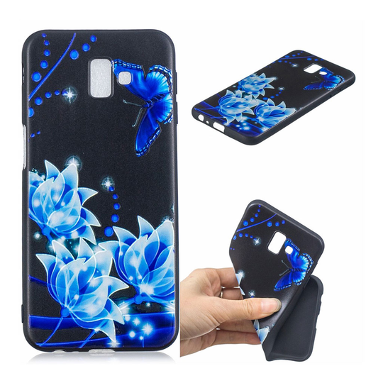 Samsung Galaxy J6 Plus (2018) kohokuviollinen silikooninen takasuoja kuori - Siniset Kukat