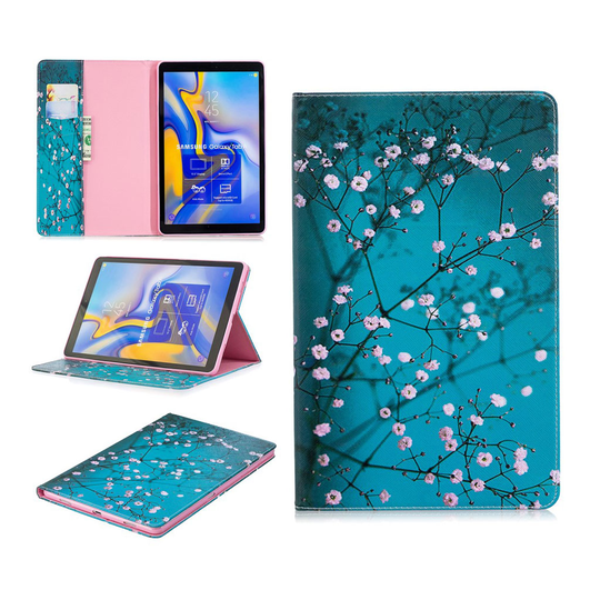 Samsung Galaxy Tab A 10.5 kuviollinen seisova mallinen synteetti nahkainen suojakotelo missä kortti paikat - Kukkiva Puu