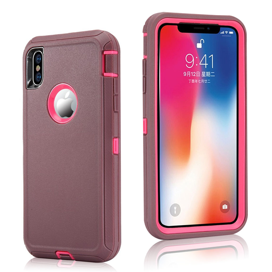 iPhone Xs Max iskukestävä hybriidi muovinen takasuoja kuori - Kahvi/ Ruusu