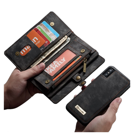 iPhone Xs Max CASEME vintage tyylinen haljais nahkainen lompakko suojakotelo - Musta