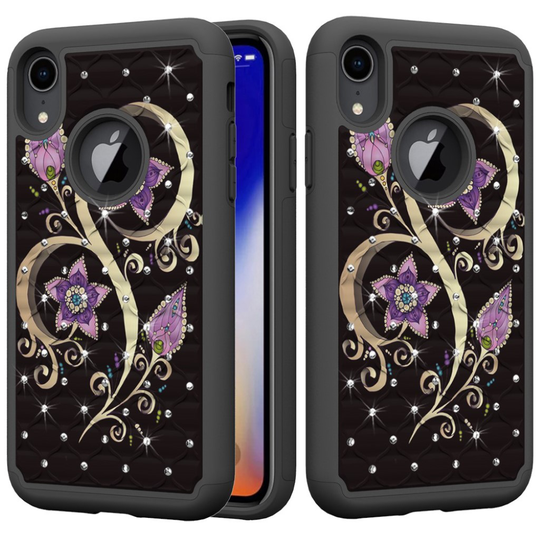 iPhone Xr Kuviollinen tekojalokivi koristeltu hybriidi muovinen takasuoja kuori - Eloisat Kukat