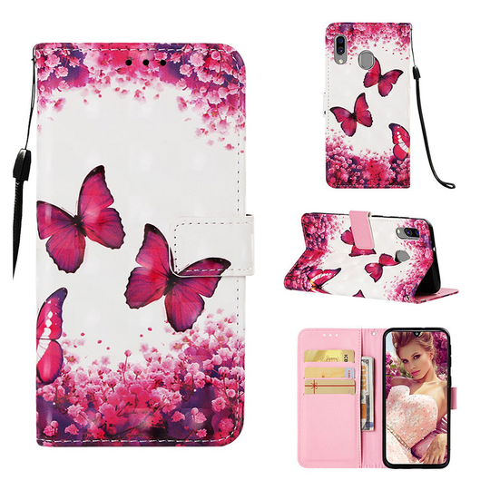 Samsung Galaxy A40 pattern leather case - Butterflies and Flowers