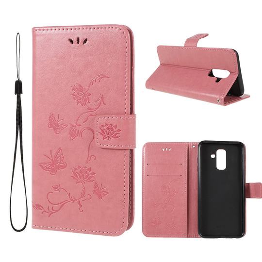 Samsung Galaxy A6 Printti Painotus PU Nahka Magneettinen Lompakko Kuori - Pinkki