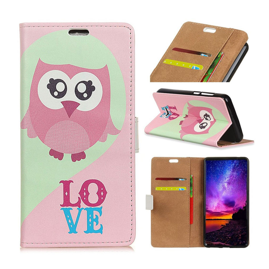 Sony Xperia 10 pattern leather case - LOVE Pattern and Pink Owl
