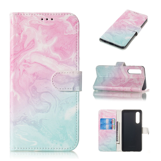 Huawei P30 pattern leather case - Pink / Blue Marble