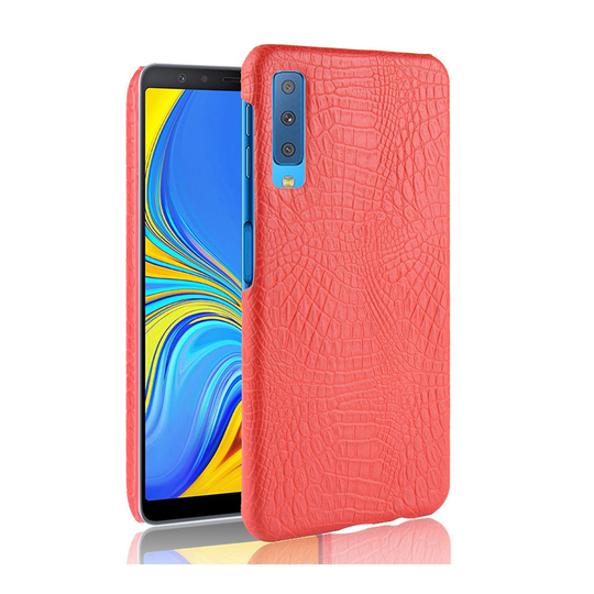 Samsung Galaxy A7 (2018) krokotiili rakenne pintainen synteetti nahkainen kova muovinen takasuoja kuori - Punainen