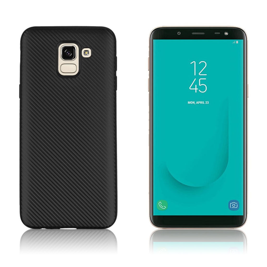 Samsung Galaxy J6 Kova Hiilikuitu Harjattu TPU Takasuoja Kuori - Musta