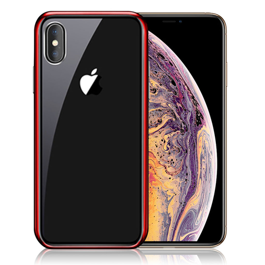 iPhone Xs Max NXE galvanisoitu muovinen ja metallinen karkaistu lasi suojakuori - Punainen