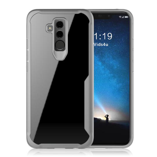 Huawei Mate 20 Lite iskukestävä hybriidi muovinen takasuoja kuori missä läpinäkyvä takapuoli - Harmaa