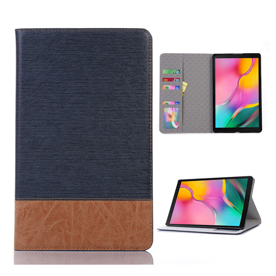 Samsung Galaxy Tab A 10.1 (2019) cross texture splicing leather case - Dark Blue