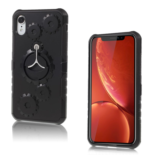 iPhone 9 Hybriidi Muovinen Takasuoja Kuori Jalkatuella Ja Hammaspyörä Kuviolla - Musta