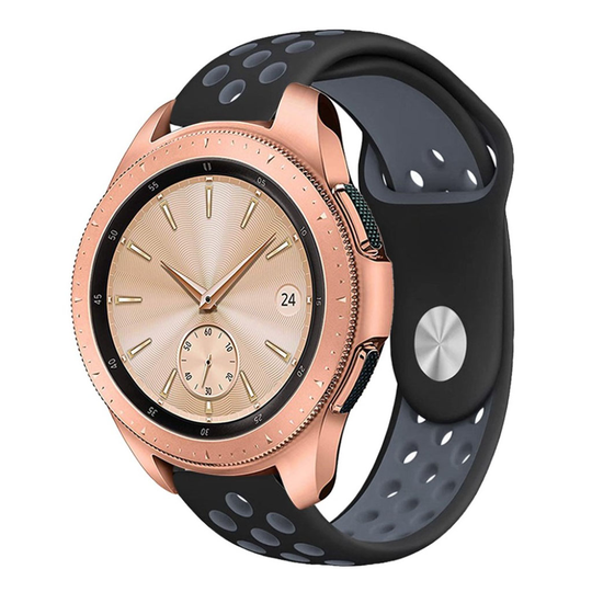 Samsung Galaxy Watch (42mm) kaksisävyinen iso ontto silikooni muovinen kellon vaihto ranneke - Musta/ Tumman Harmaa