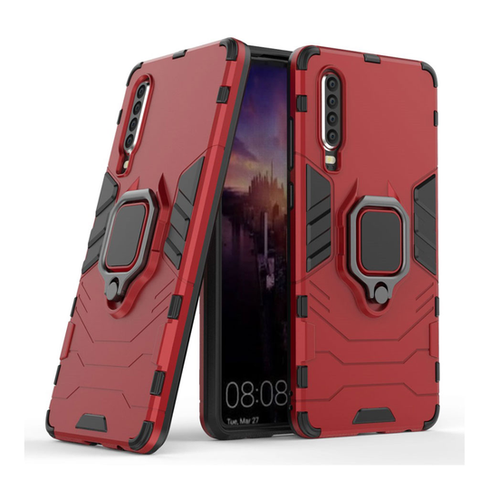 Huawei P30 rengaspidike takatuki hybrid suojakotelo - Punainen