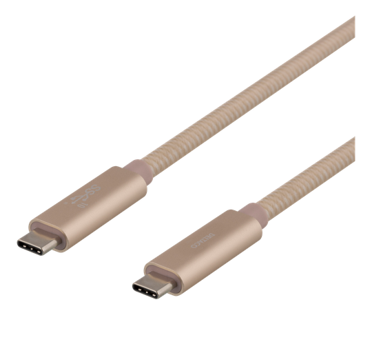 USB-C SuperSpeed -kaapeli, 0,5 M, USB 3.1 Gen 1, 10 Gbps, 100 W, Kulta