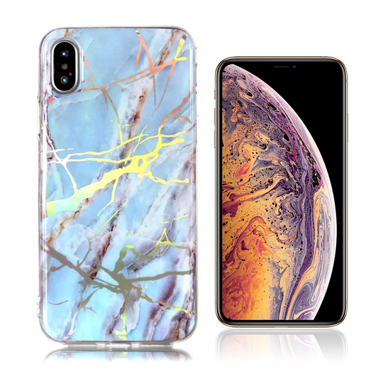 iPhone Xs Max Värikäs laaseri marmori kuviollinen silikooni muovinen takasuoja kuori - Sininen