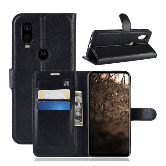 Motorola P40 litsi nahkainen suojakotelo - Musta