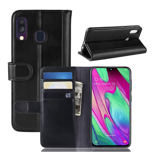 Samsung Galaxy A40 genuine split leather case - Black