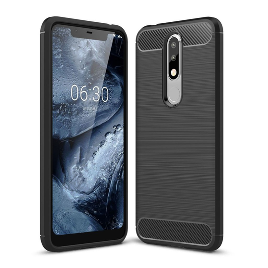 Nokia 5.1 Plus Hiilikuitu Harjattu Muovinen Takasuoja Kuori - Musta