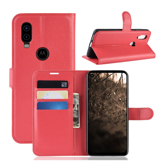 Motorola P40 litsi nahkainen suojakotelo - Punainen