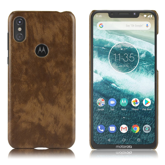 Motorola One muovinen kuori liitsihedelmä rakenne synteetti nahalla - Kahvi
