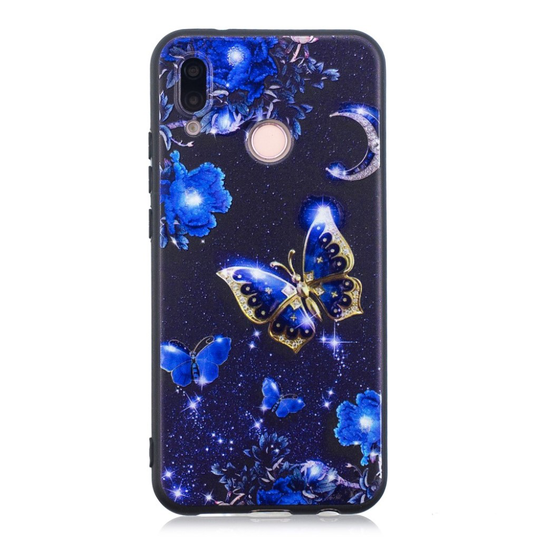 Huawei P20 Lite joustava silikooni muovinen pehmeä kuviollinen takasuoja kuori - Kimalle Perhoset