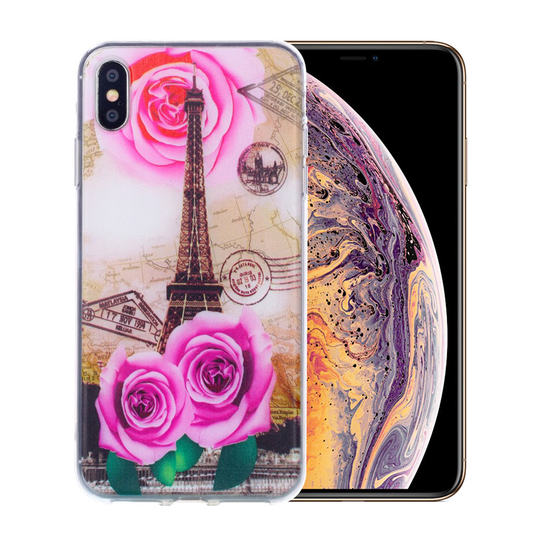 iPhone Xs Max kuviollinen pehmeä ja joustava silikooni muovinen takasuoja kuori - Ruusut
