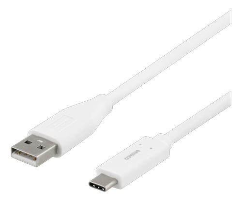 USB-C - USB-A-kaapeli, 1 M, 3 A, USB 2.0, Valkoinen