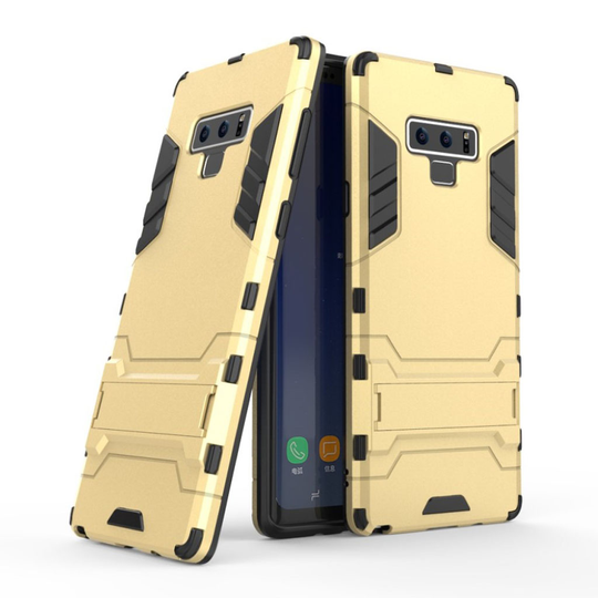 Samsung Galaxy Note9 Iskukestävä Hybriidi Muovinen Takasuoja Kuori Jalkatuella - Kulta