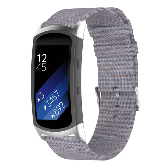 Samsung Gear Fit2 Pro Hengittävä kanvas kangas vaihdettava kellon ranneke metalli soljella - Vaalean Harmaa