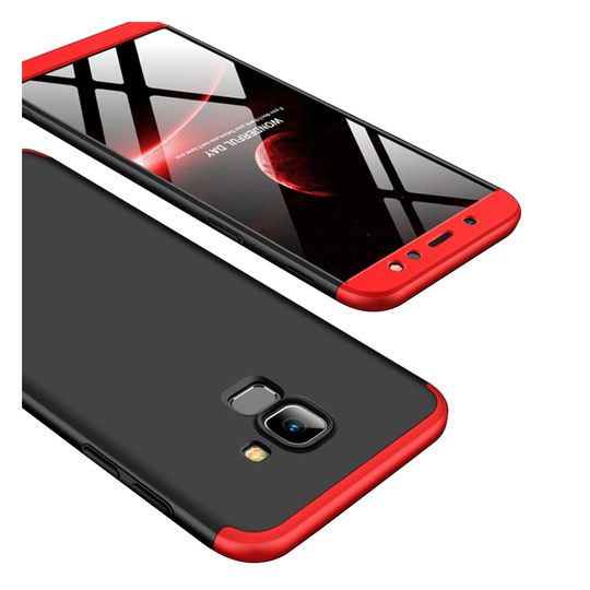 Samsung Galaxy A6 (2018) 3-Palainen Irrotettava Matta Muovinen Puhelinsuoja Kuori - Musta/ Punainen