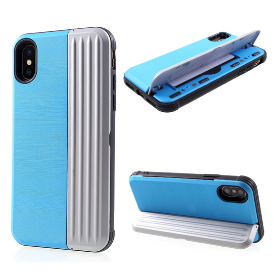 iPhone XS hybriidi muovinen takasuoja kuori jalkatuella - Sininen/ Hopea