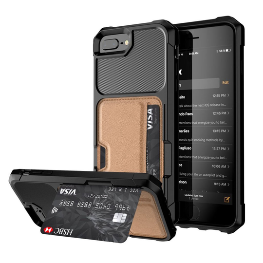 iPhone 7 Plus / 8 Plus Hybriidi Muovinen Takasuoja Kuori synteetti Nahka Korttitaskulla - Ruskea