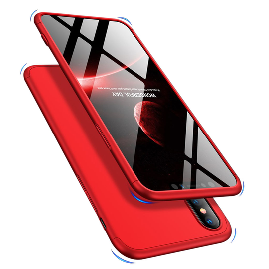 iPhone Xs Max GKK kolme palainen matta pintainen kova muovinen takasuoja kuori - Punainen