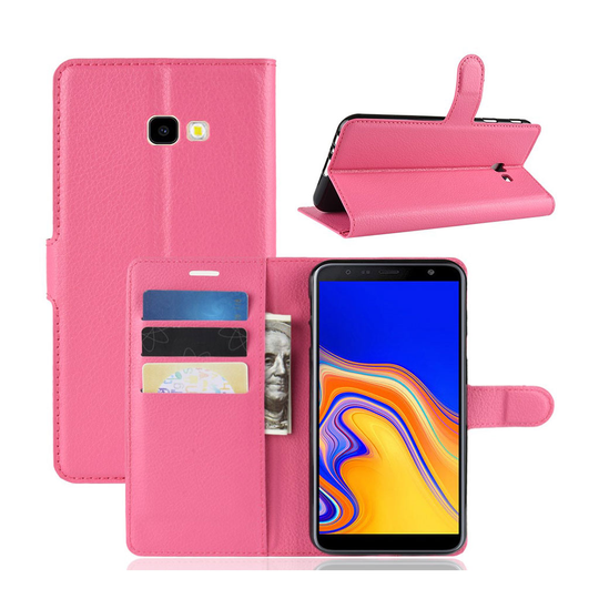 Samsung Galaxy J4 Plus (2018) liitsihedelmä jyvä rakenne synteetti nahkainen lompakko suojakotelo - Ruusu
