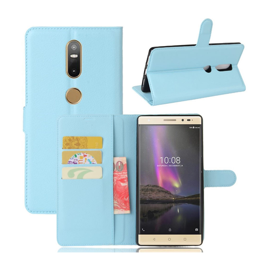 Lenovo Phab 2 Plus Litsi Kuvioinen Nahkakotelo Standillä - Sininen