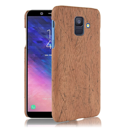 Samsung Galaxy A6 (2018) Puinen Rakenne Synteetti Nahkainen Muovi takasuoja Kuori - Ruskea