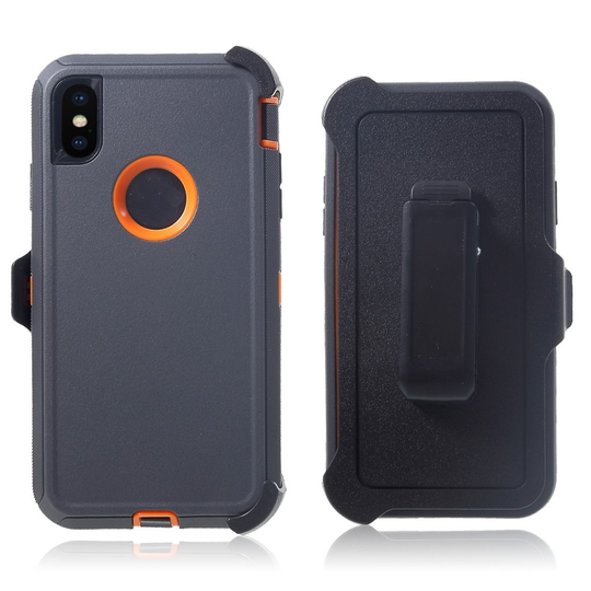 iPhone Xs Max Iskukestävä hybriidi muovinen takasuoja kuori vyöklipsillä - Harmaa/ Oranssi