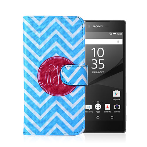 Moberg Sony Xperia Z5 Nahkakotelo - Sininen Chevron Kuvio