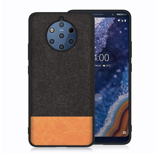Nokia 9 PureView cloth texture suojakotelo - Musta / Oranssi