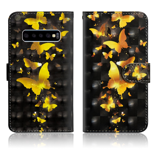 Samsung Galaxy S10 Plus vaalea piste koriste nahkainen flip Suojakotelo - Kulta Perhoset