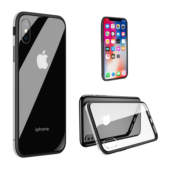 iPhone Xr SULADA hybriidi takasuoja kuori missä karkaistu lasi sekä metalli ja muovi - Hopea