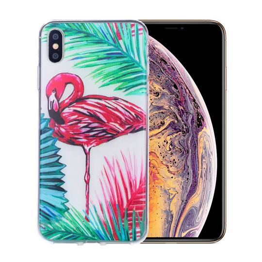 iPhone Xs Max kuviollinen pehmeä ja joustava silikooni muovinen takasuoja kuori - Flamingo
