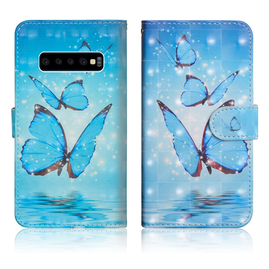 Samsung Galaxy S10 Plus vaalea piste koriste nahkainen flip Suojakotelo - Sininen Perhonen
