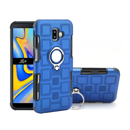 Samsung Galaxy J6 Plus (2018) hybriidi takasuoja kuori kuviollisesta muovista missä magneetti ja sormirengas - Vaalean Sininen