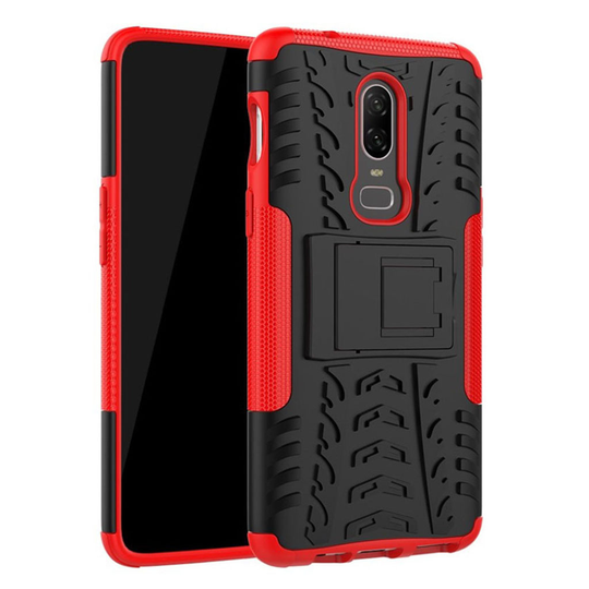 Oneplus 6 Karu Muovi ja TPU Takasuoja Kuori missä Jalkatuki - Punainen