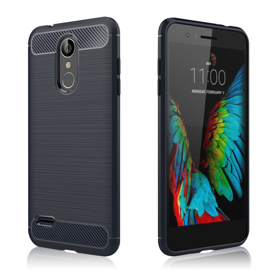 LG K8 (2018) Hiilikuitu Harjattu Kova TPU Muovi Takaosan Suoja Kuori - Tumman Sininen