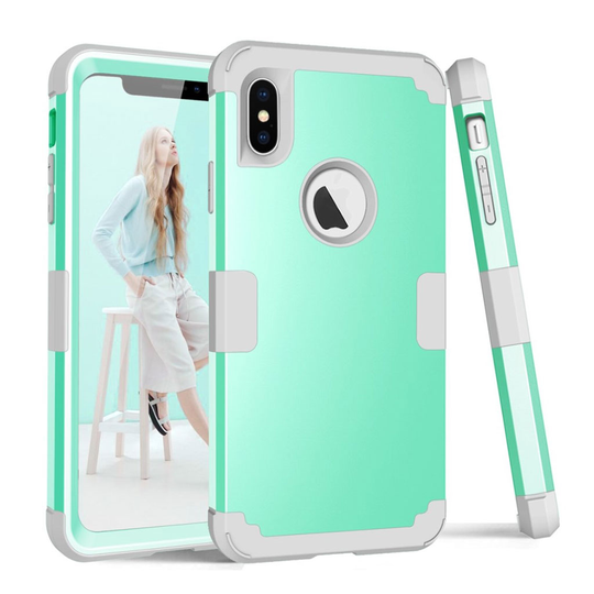 iPhone Xs Max kolme palainen hybriidi muovinen takasuoja kuori - Cyaani/ Harmaa