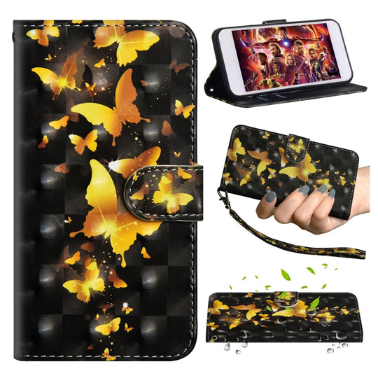Motorola Moto G7 Power patterned leather case - Gold Butterflies