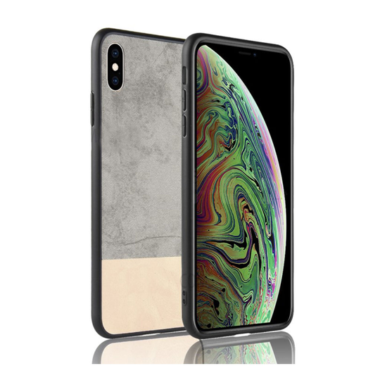 iPhone Xs Max naarmuhylkivä kaksisävyinen muovi ja synteetti nahka hybriidi suojakuori - Hopea