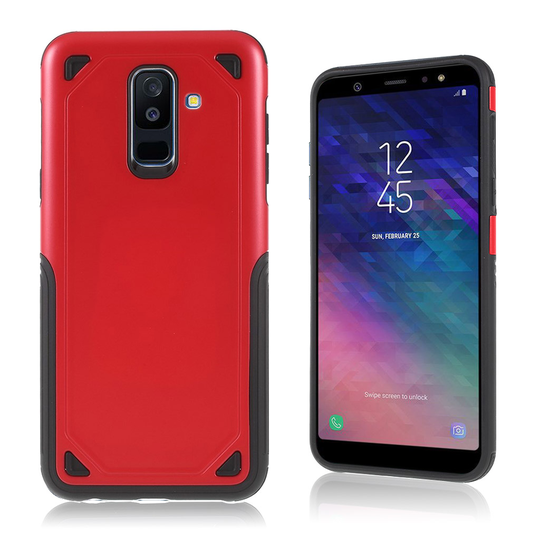 Samsung Galaxy A6 Plus PC ja TPU Karu Pintainen Takaosa Suojakuori - Punainen